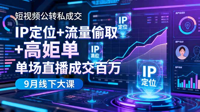 短视频公转私成交9月线下大课，IP定位+流量偷取+高客单，单场直播成交百万-卡尼奶资源站